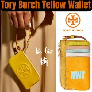 Tory Burch Authentic Leather Color Block Zip Card Case YellowNWT